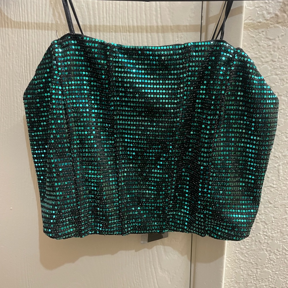 Sincerely Jules Bandeau Top With Teal Sequins
